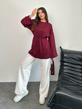 Kadın Bel Bağlamalı Kol Detaylı Tunik 8896 - Bordo